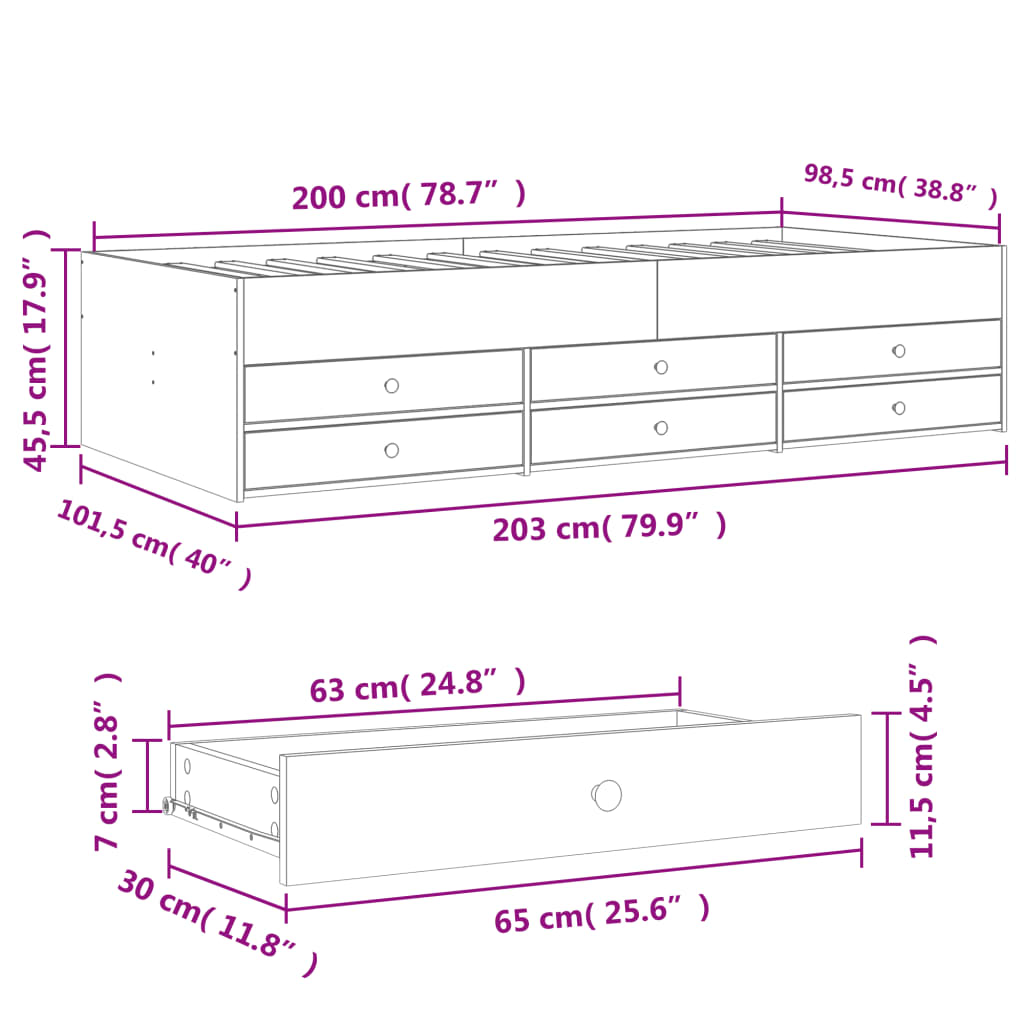 Daybed with Drawers Sonoma Oak 100x200 cm Engineered Wood