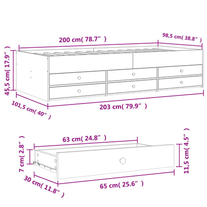 Daybed with Drawers without Mattress Concrete Grey 100x200 cm