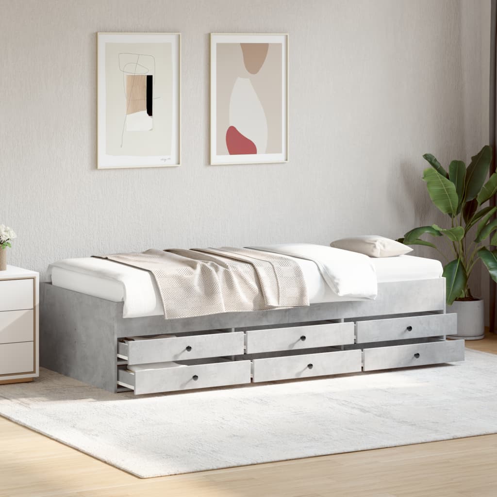 Daybed with Drawers without Mattress Concrete Grey 100x200 cm