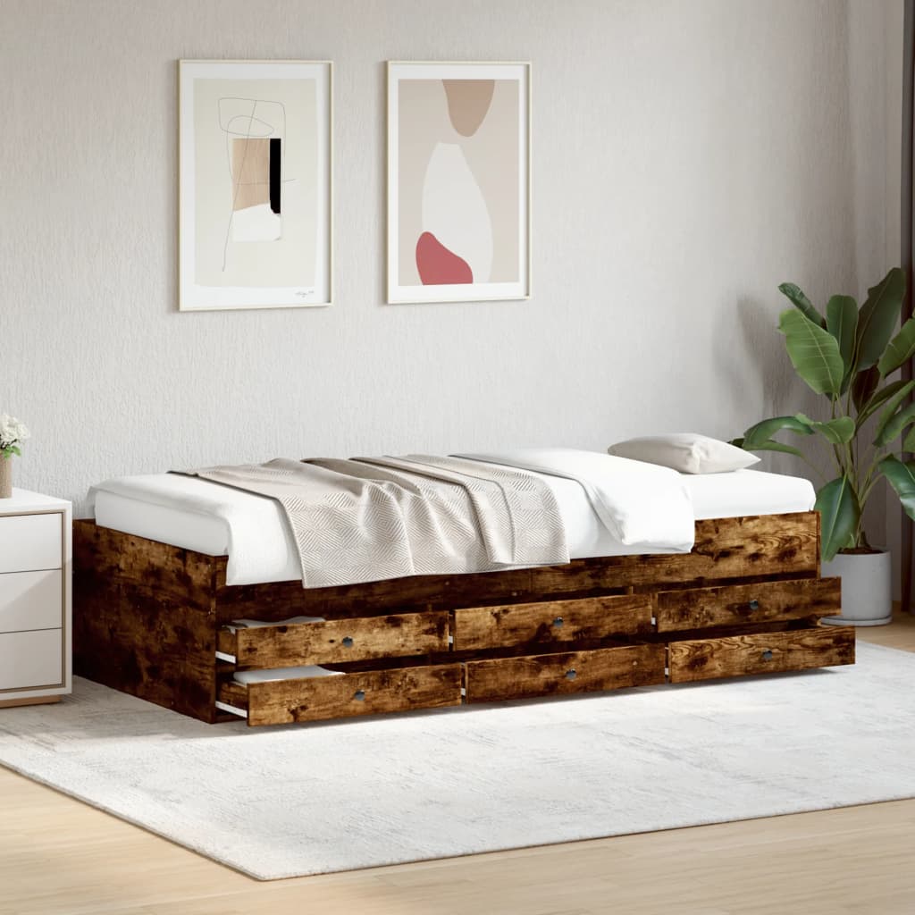 Daybed with Drawers Smoked Oak 100x200 cm Engineered Wood