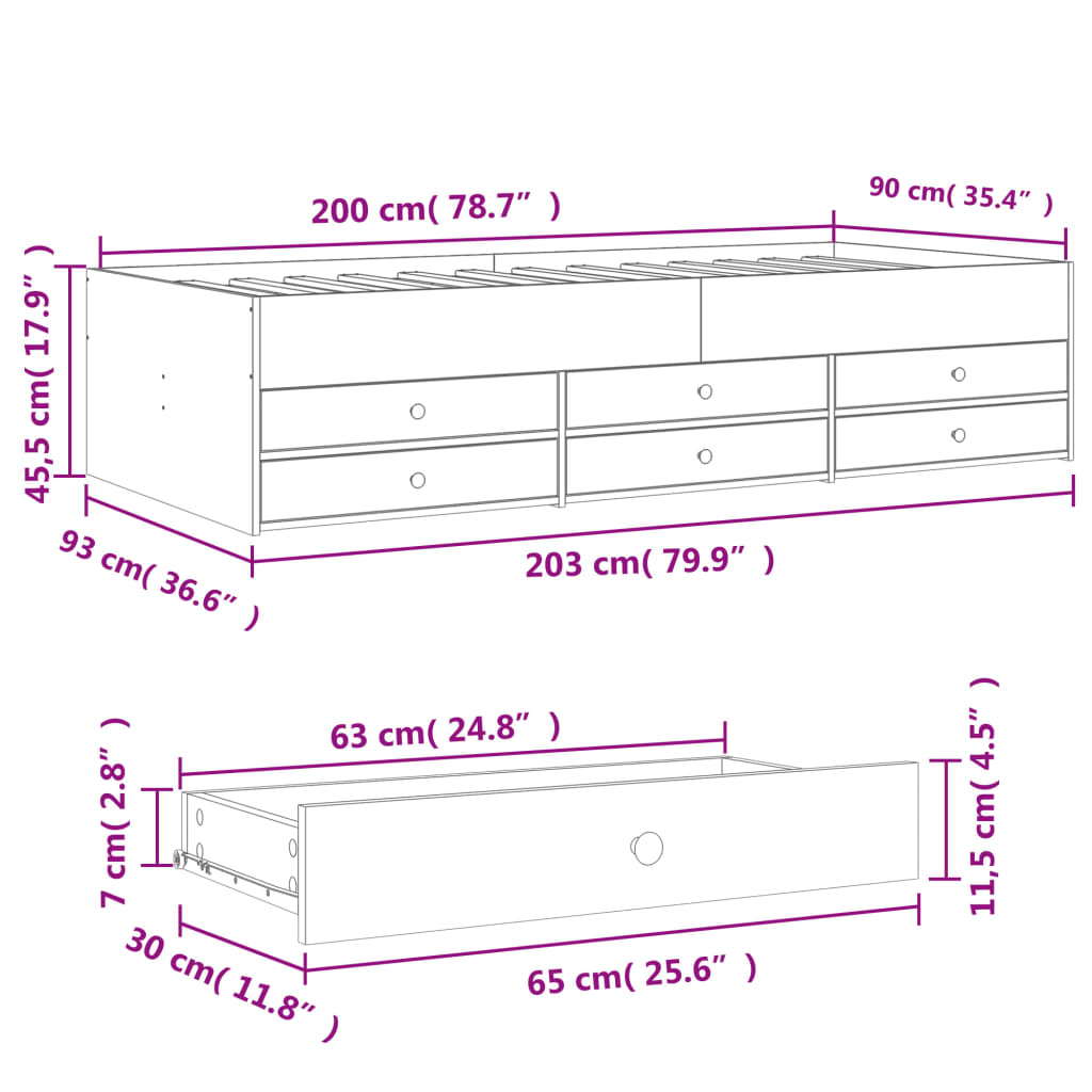 Daybed with Drawers Black 90x200 cm Engineered Wood