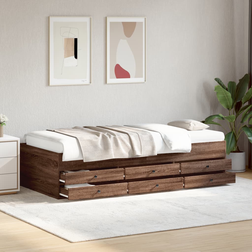 Daybed with Drawers Brown Oak 90x200 cm Engineered Wood