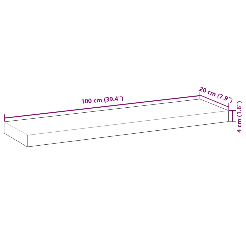 Floating Shelf 100x20x4 cm Untreated Solid Wood Acacia