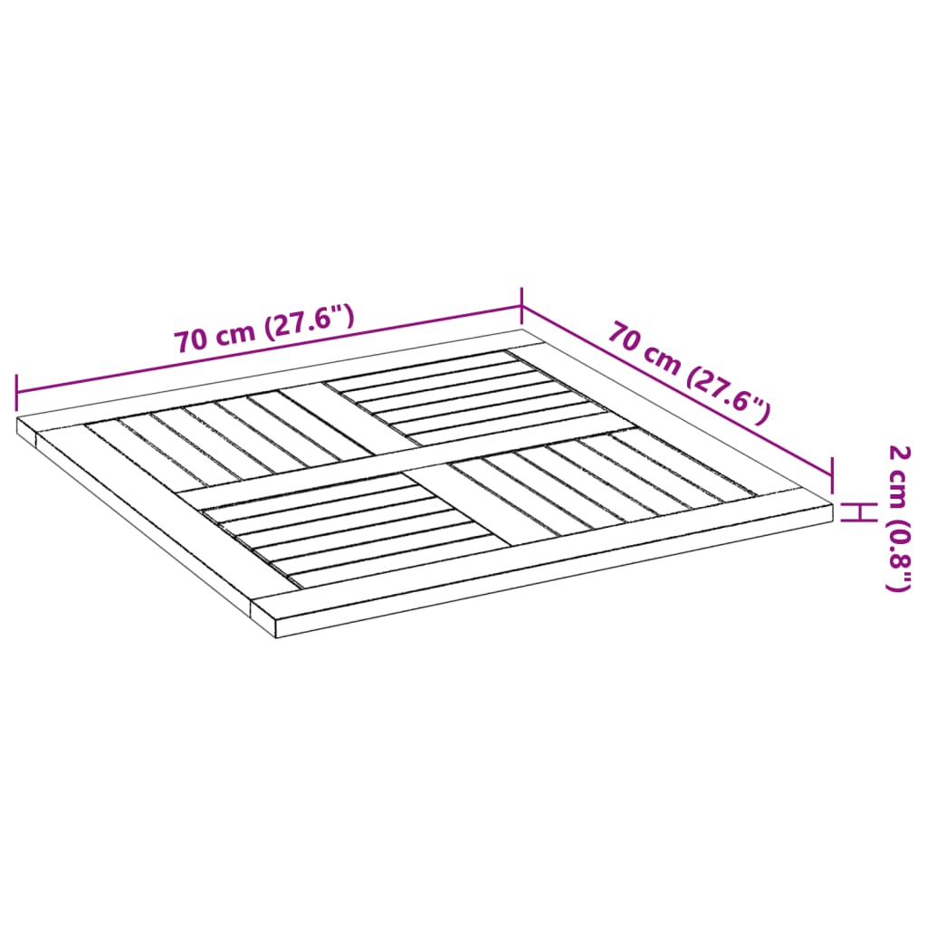 Table Top 70x70x2 cm Square Solid Wood Acacia