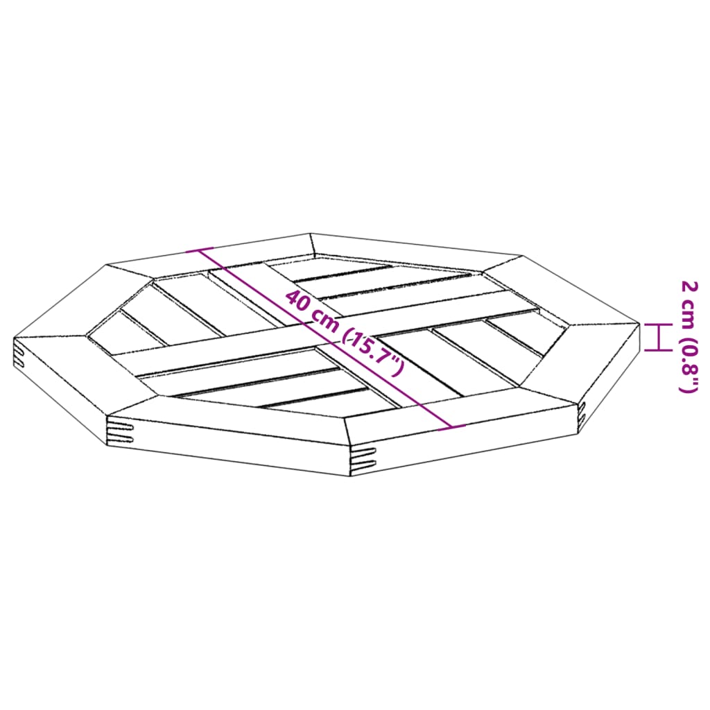 Table Top 40x40x2 cm Octagonal Solid Wood Acacia