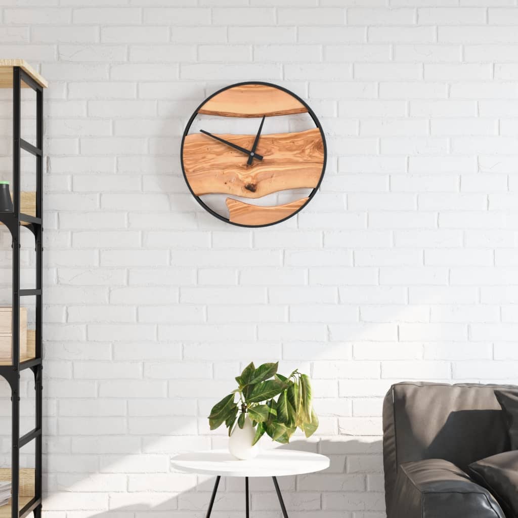 Wall Clock Brown Ø35 cm Iron and Olive Wood