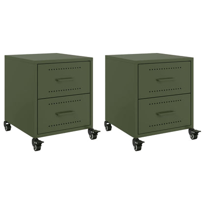 Bedside Cabinets 2 pcs Olive Green 36x39x43.5 cm Steel