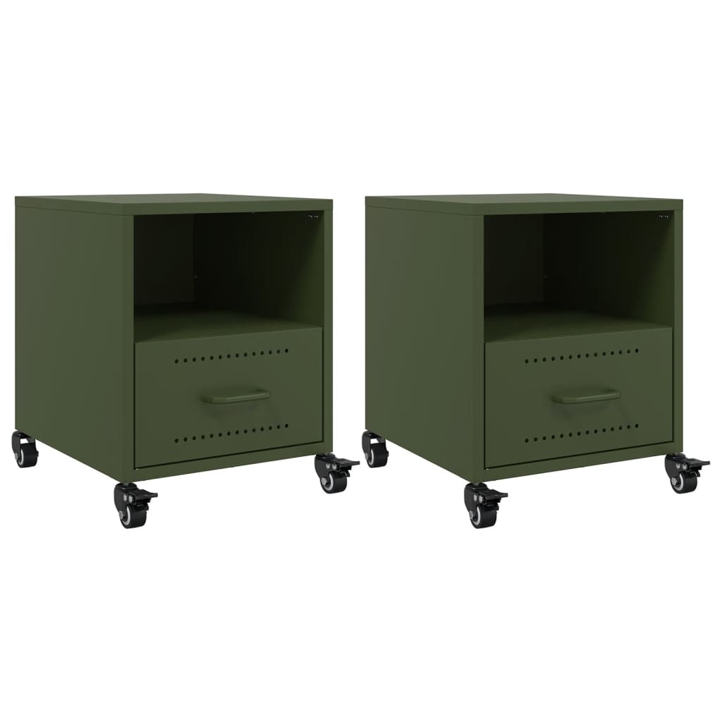 Bedside Cabinets 2 pcs Olive Green 36x39x43.5 cm Steel