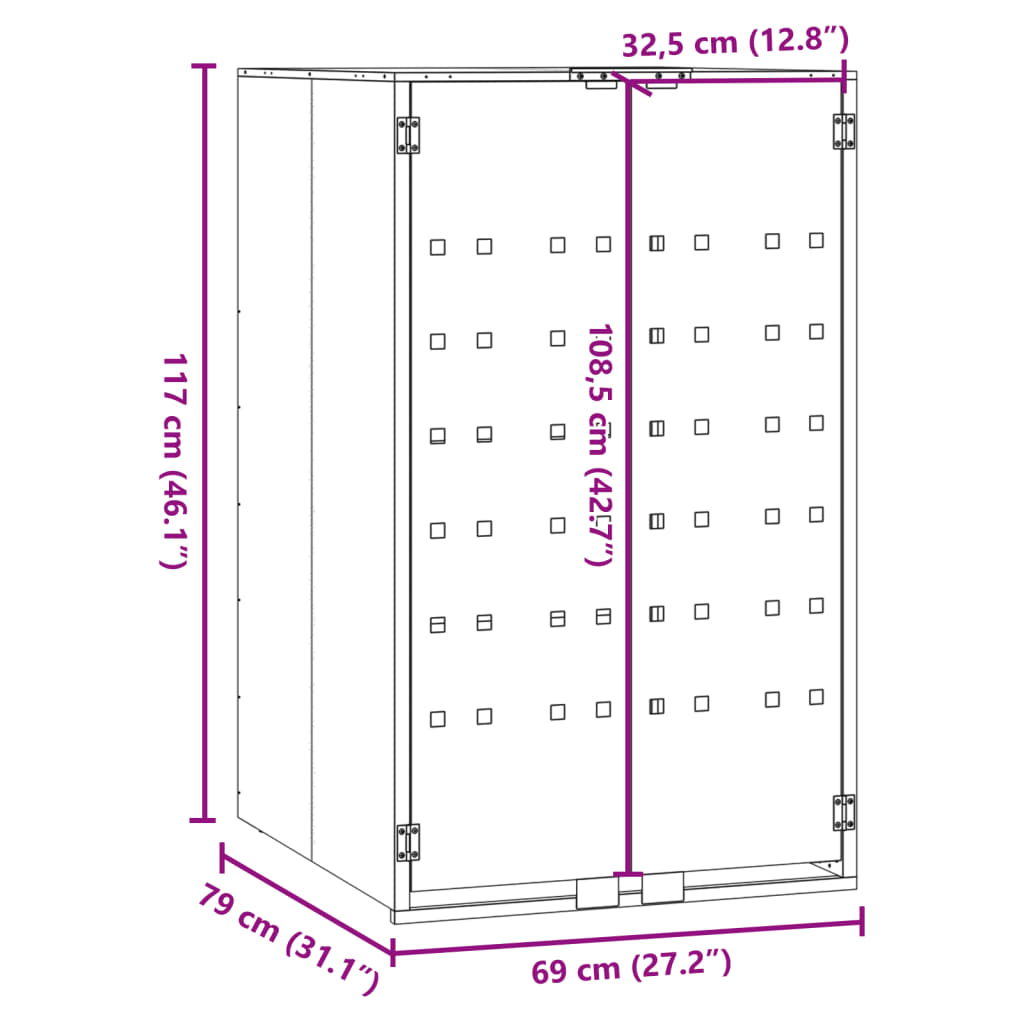 Wheelie Bin Storage for Single Bin Grey 69x79x117 cm Steel