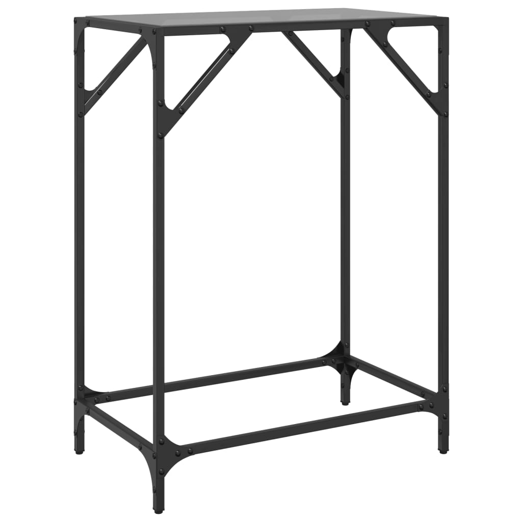 Console Table with Black Glass Top 60x35x81 cm Steel