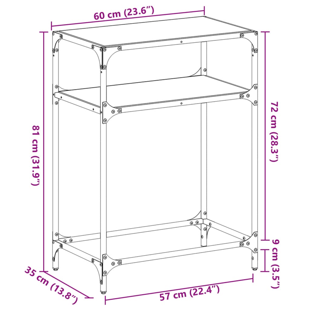 Console Table with Transparent Glass Top 60x35x81 cm Steel