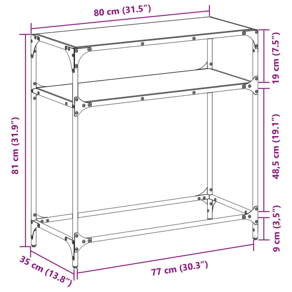 Console Table with Transparent Glass Top 80x35x81 cm Steel