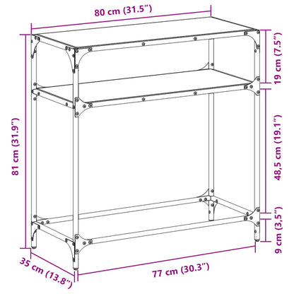 Console Table with Transparent Glass Top 80x35x81 cm Steel