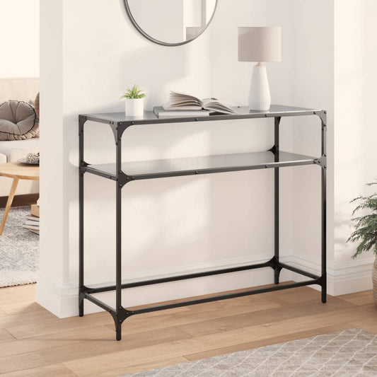 Console Table with Black Glass Top98x35x81 cm Steel