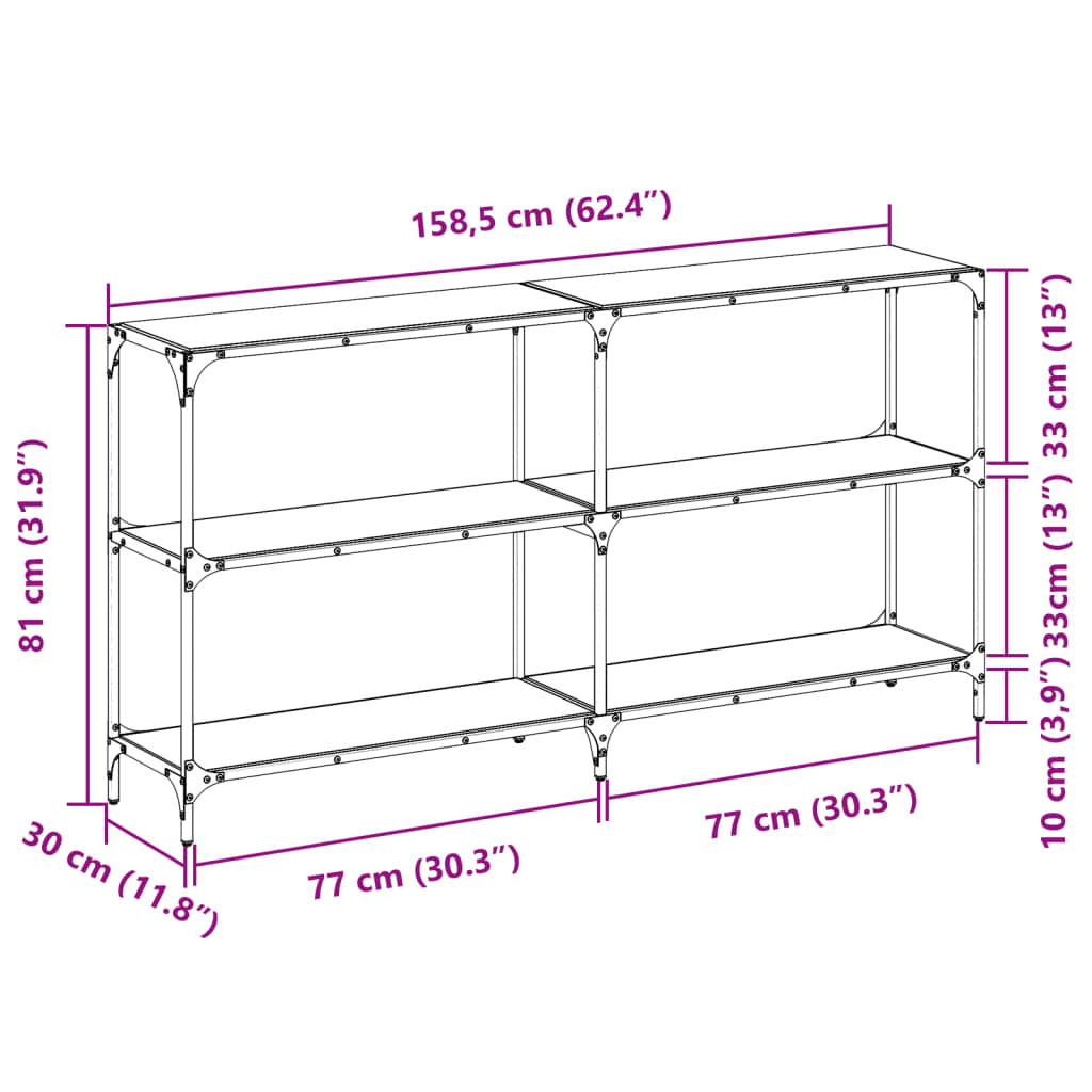 Console Table with Transparent Glass Top 158.5x30x81 cm Steel