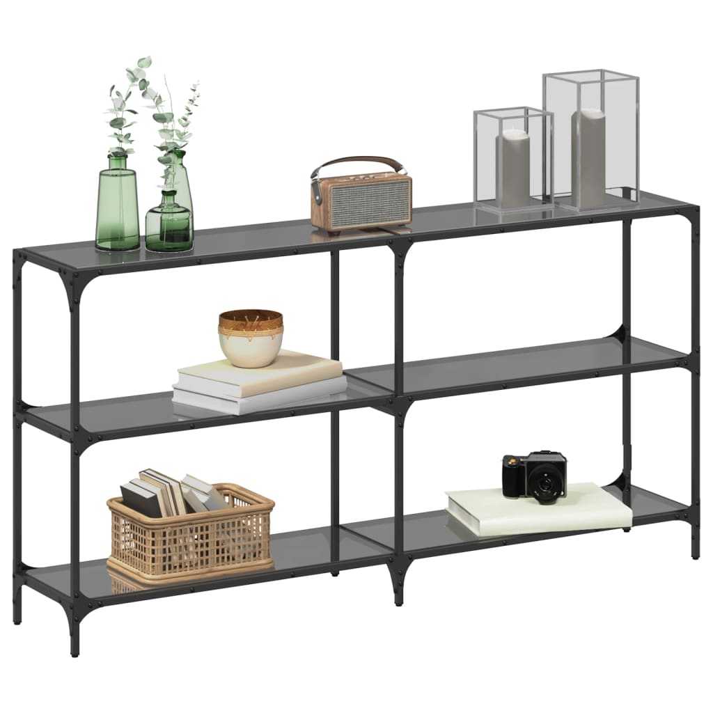 Console Table with Black Glass Top 158.5x30x81 cm Steel