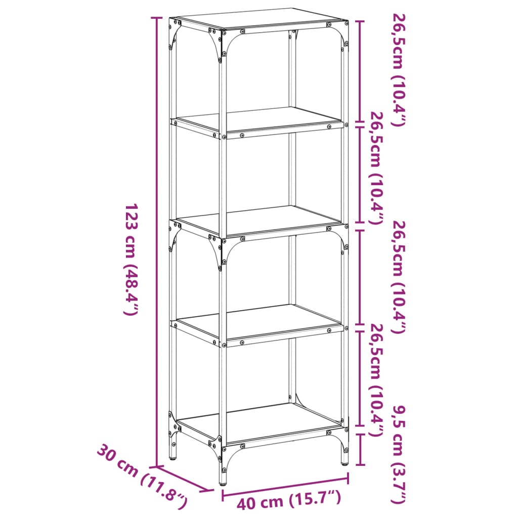 Storage Rack with Black Glass Top 40x30x123 cm Steel