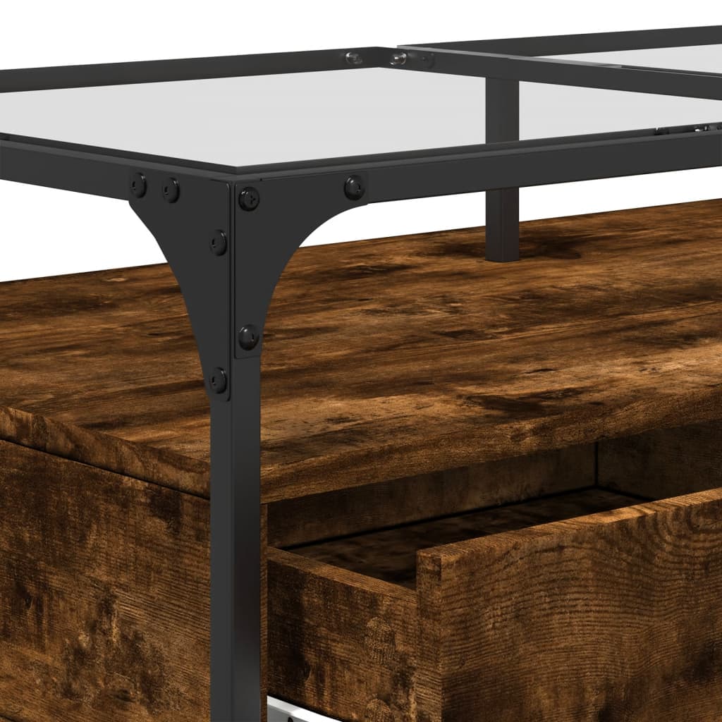 Coffee Table with Glass Top Smoked Oak 98.5x50x45 cm Steel