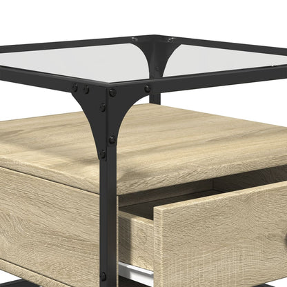 Coffee Table with Glass Top Sonoma Oak 50x50x45 cm Steel