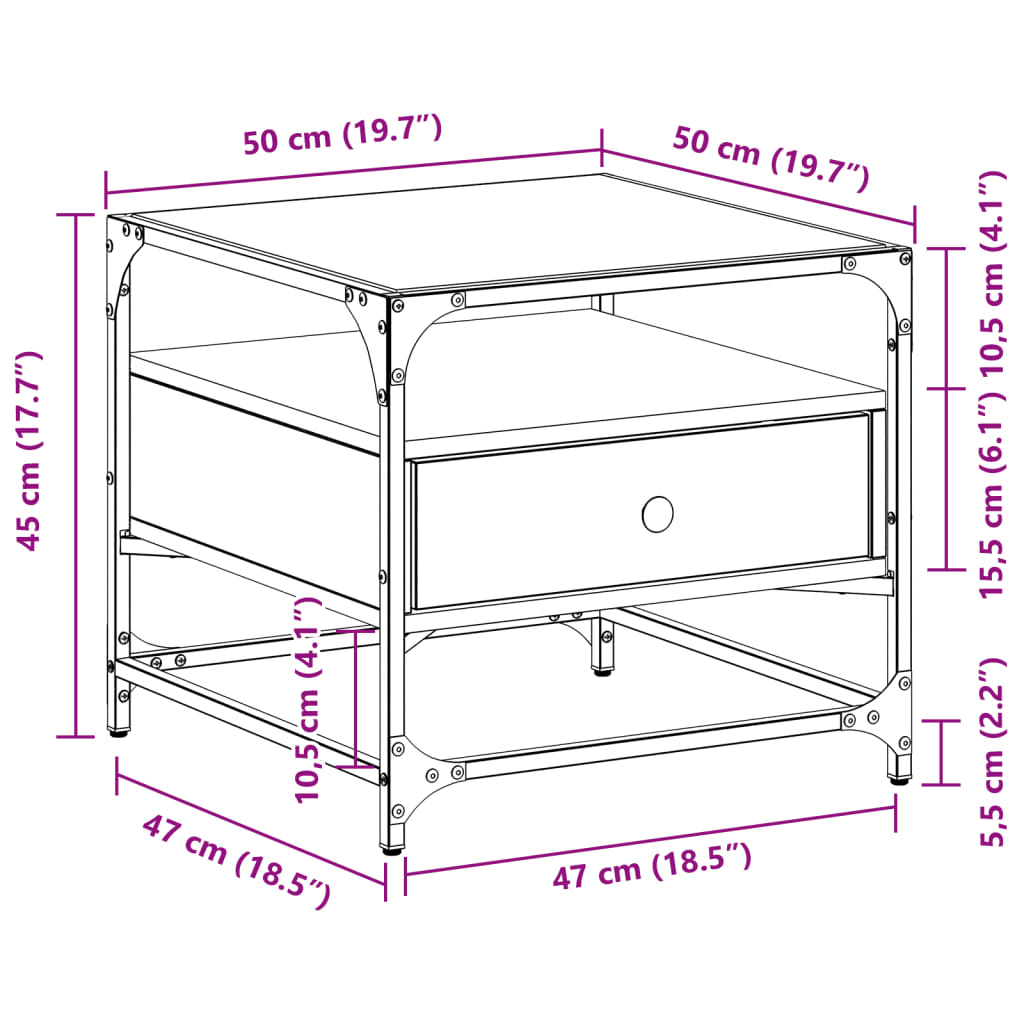 Coffee Table with Glass Top Sonoma Oak 50x50x45 cm Steel