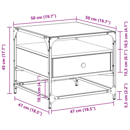 Coffee Table with Glass Top Sonoma Oak 50x50x45 cm Steel