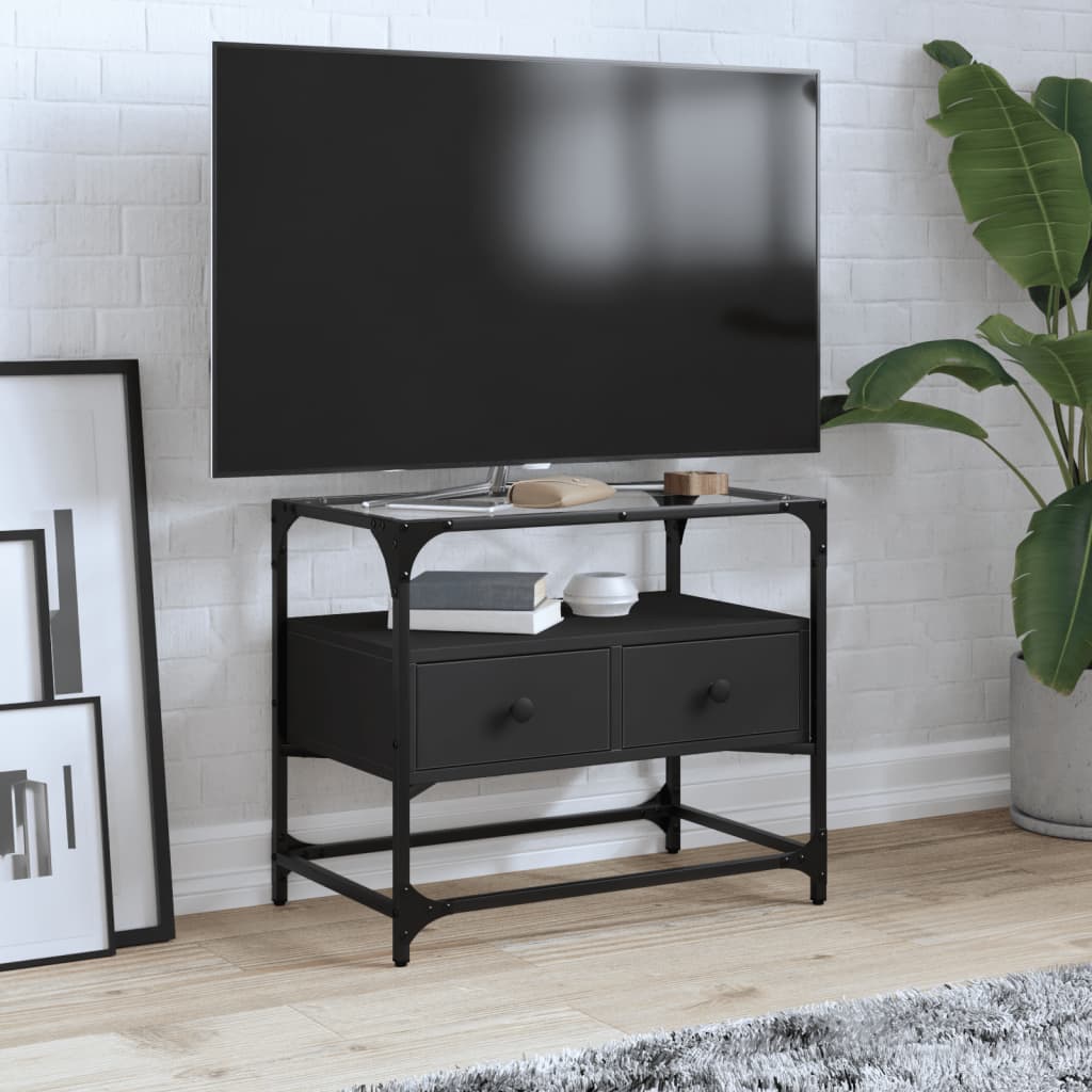 TV Cabinet with Glass Top Black 60x35x51 cm Engineered Wood