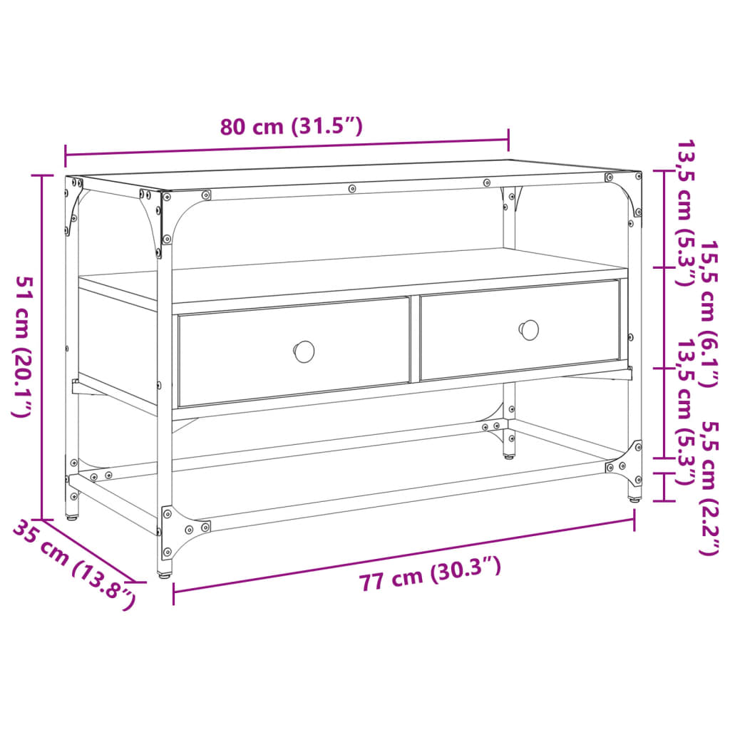 TV Cabinet with Glass Top Black 80x35x51 cm Engineered Wood