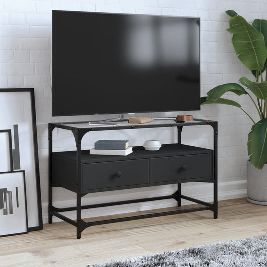 TV Cabinet with Glass Top Black 80x35x51 cm Engineered Wood