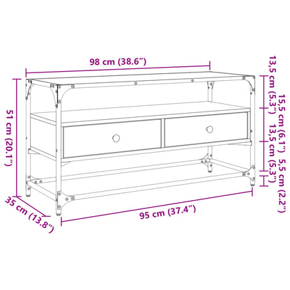 TV Cabinet with Glass Top Black 98x35x51 cm Engineered Wood