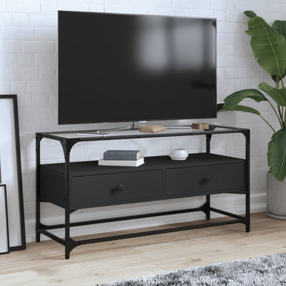 TV Cabinet with Glass Top Black 98x35x51 cm Engineered Wood