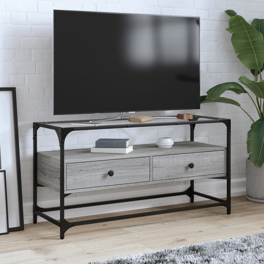 TV Cabinet with Glass Top Grey Sonoma 98x35x51 cm Engineered Wood