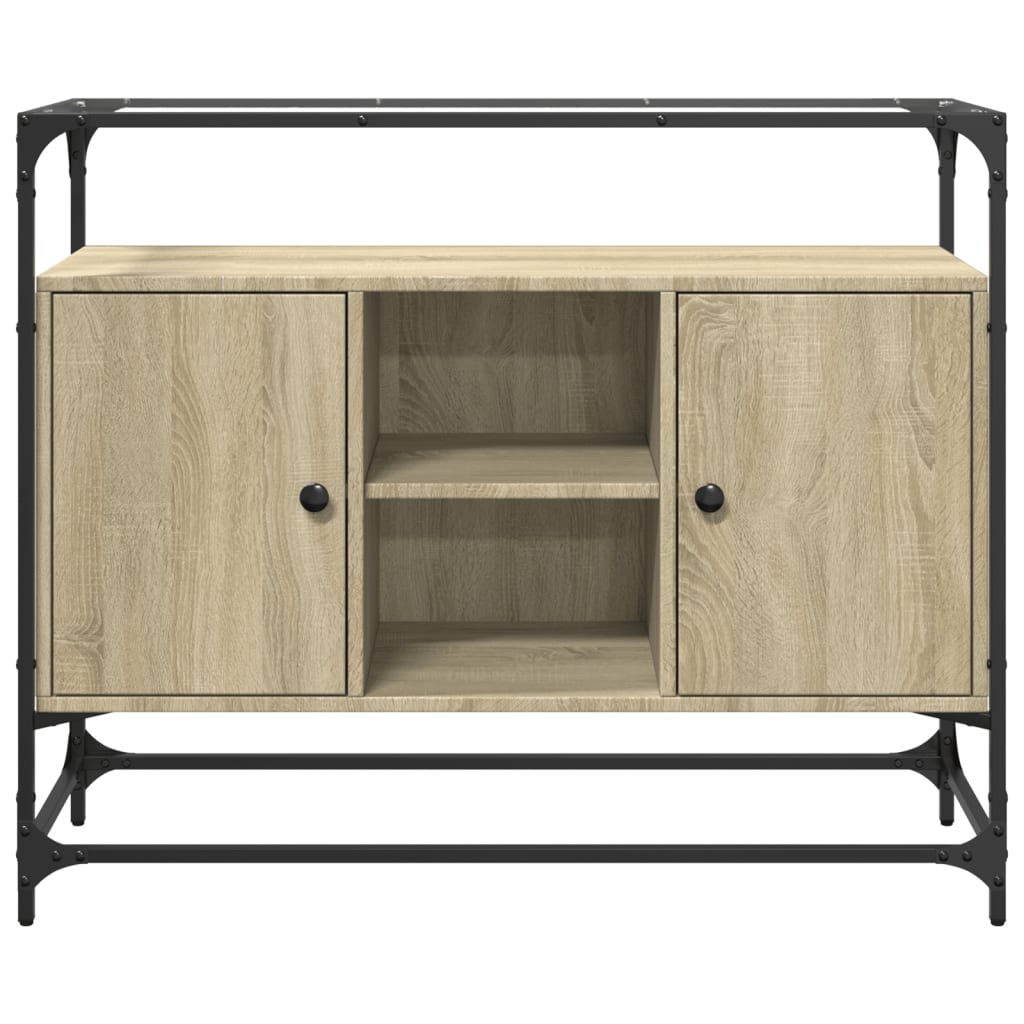 Sideboard with Glass Top Sonoma Oak 98x35x81 cm Engineered Wood