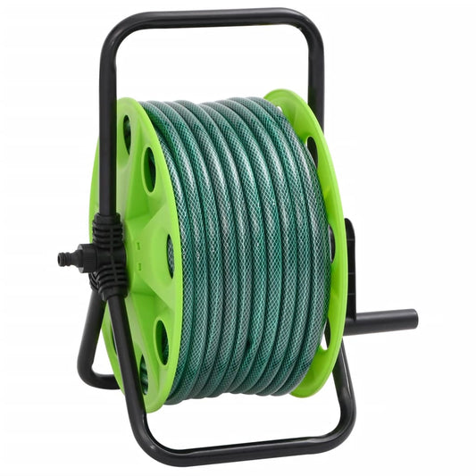 Free Standing Green Hose Reel with Hose Fitting Set 0.75" 20 m PVC