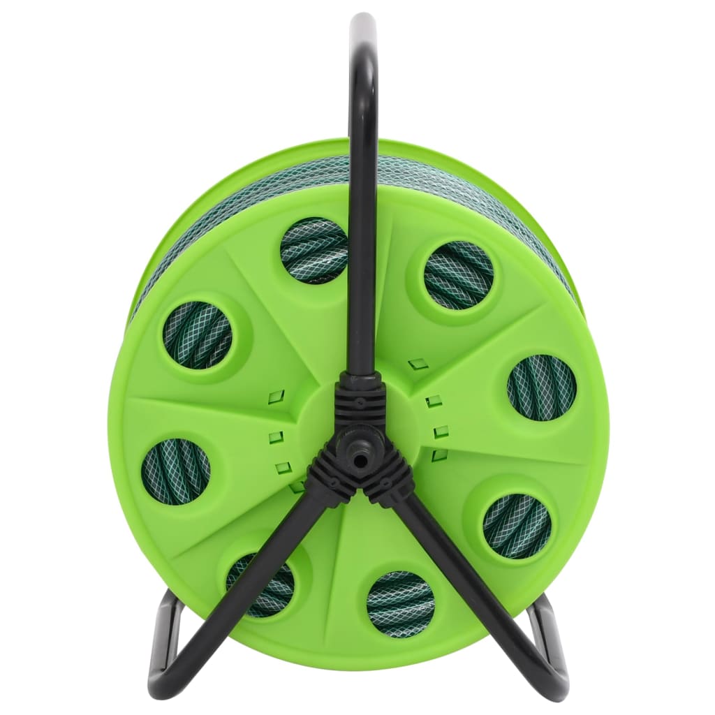 Free Standing Green Hose Reel with Hose Fitting Set 0.75" 20 m PVC