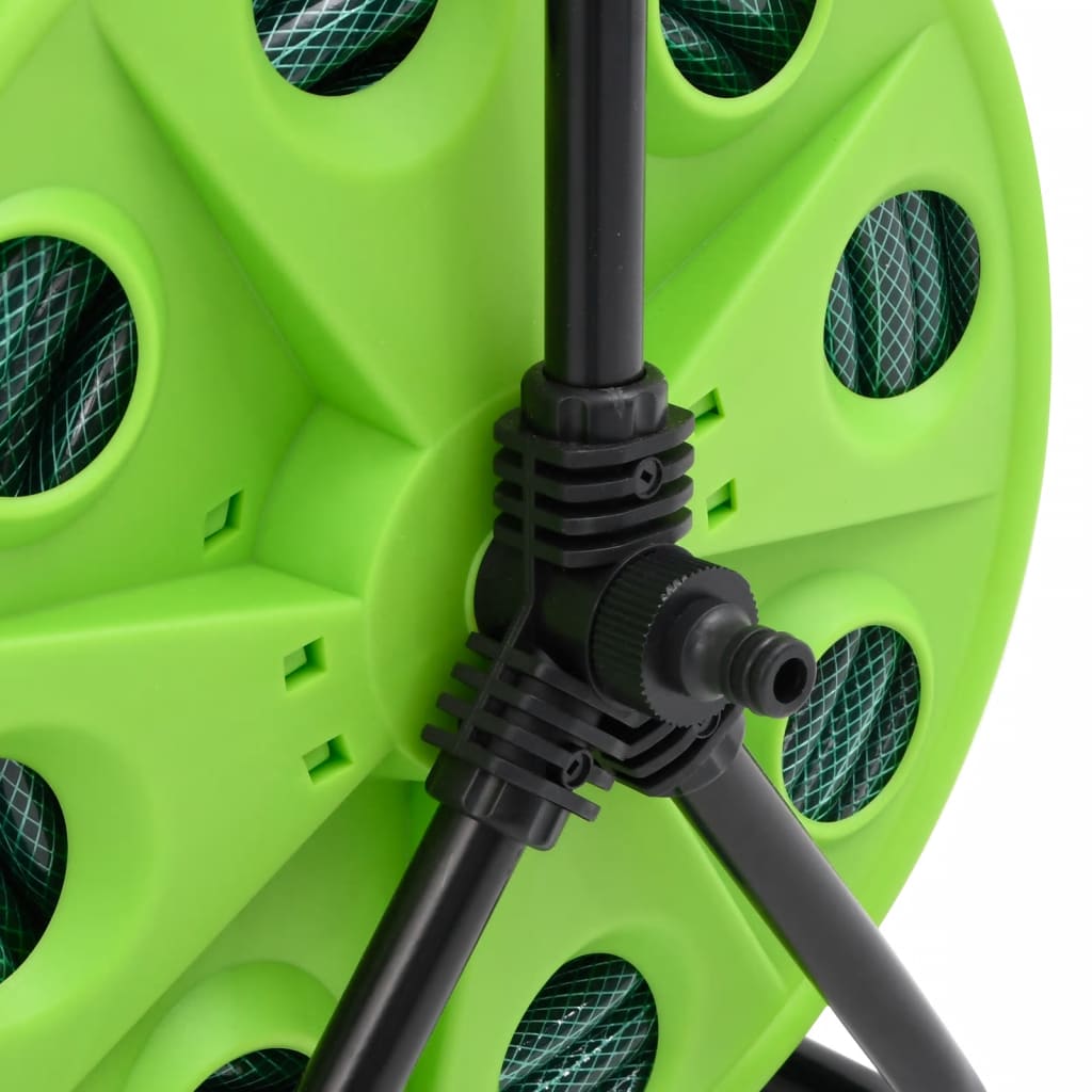 Free Standing Green Hose Reel with Hose Fitting Set 0.75" 20 m PVC