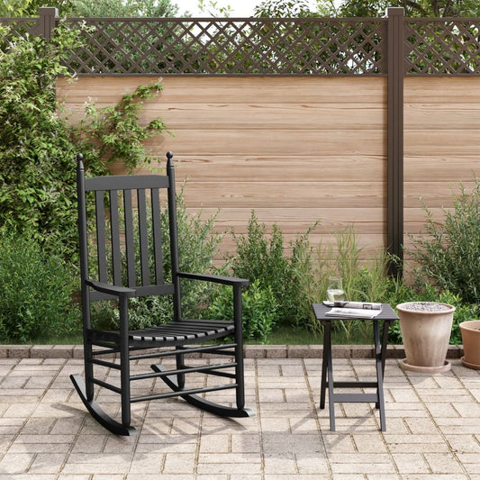 Rocking Chair with Foldable Table Black Solid Wood Poplar