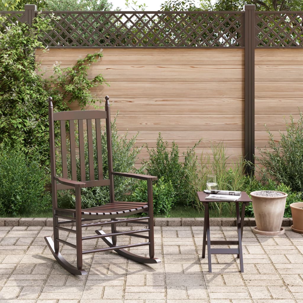 Rocking Chair with Foldable Table Brown Solid Wood Poplar