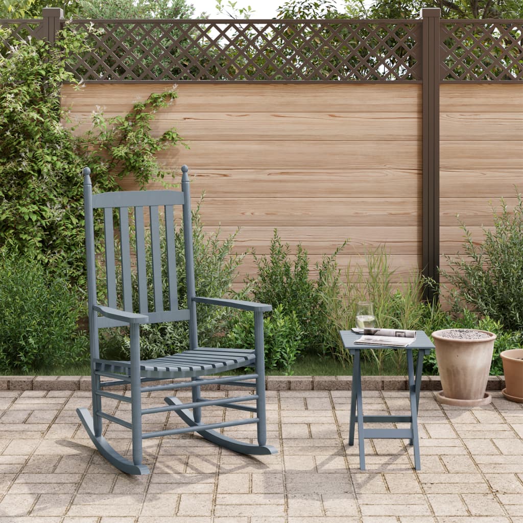 Rocking Chair with Foldable Table Grey Solid Wood Poplar