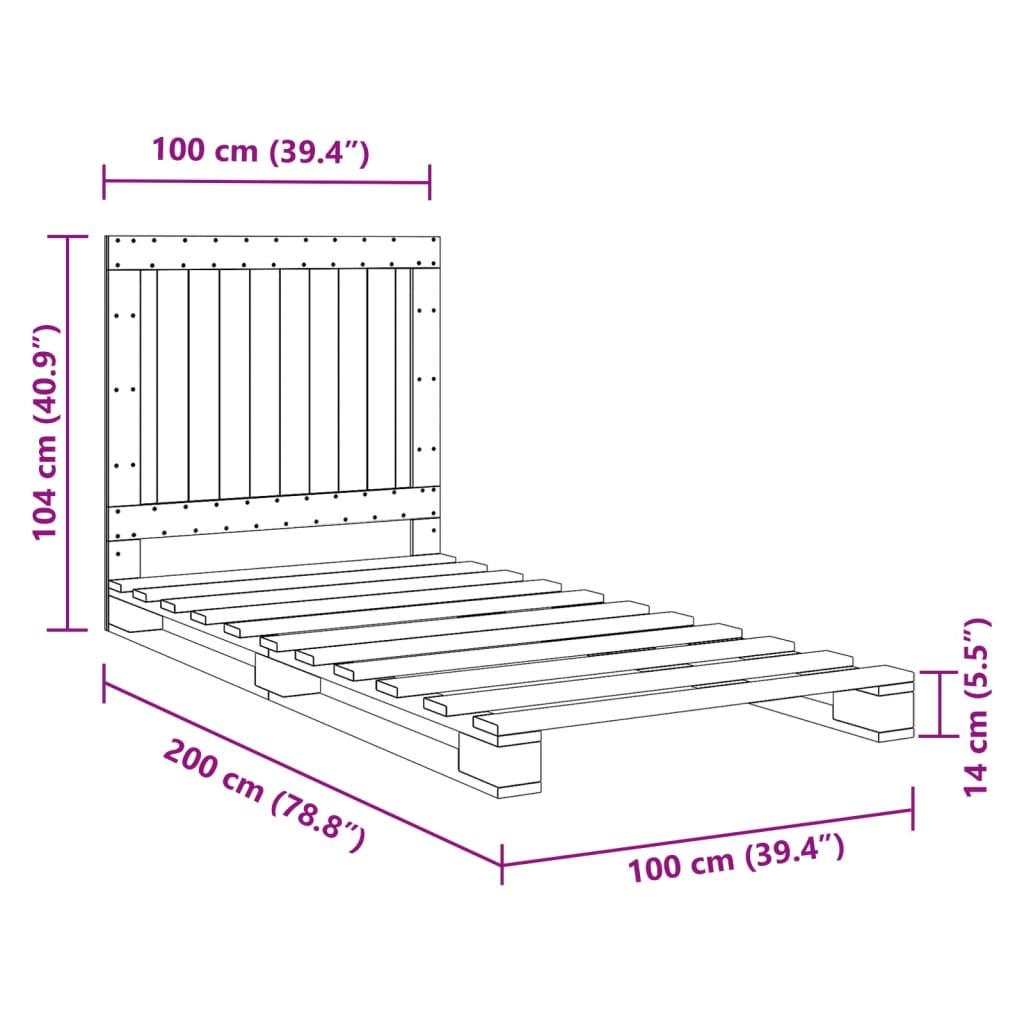 Bed Frame without Mattress with Headboard 100x200 cm Solid Wood