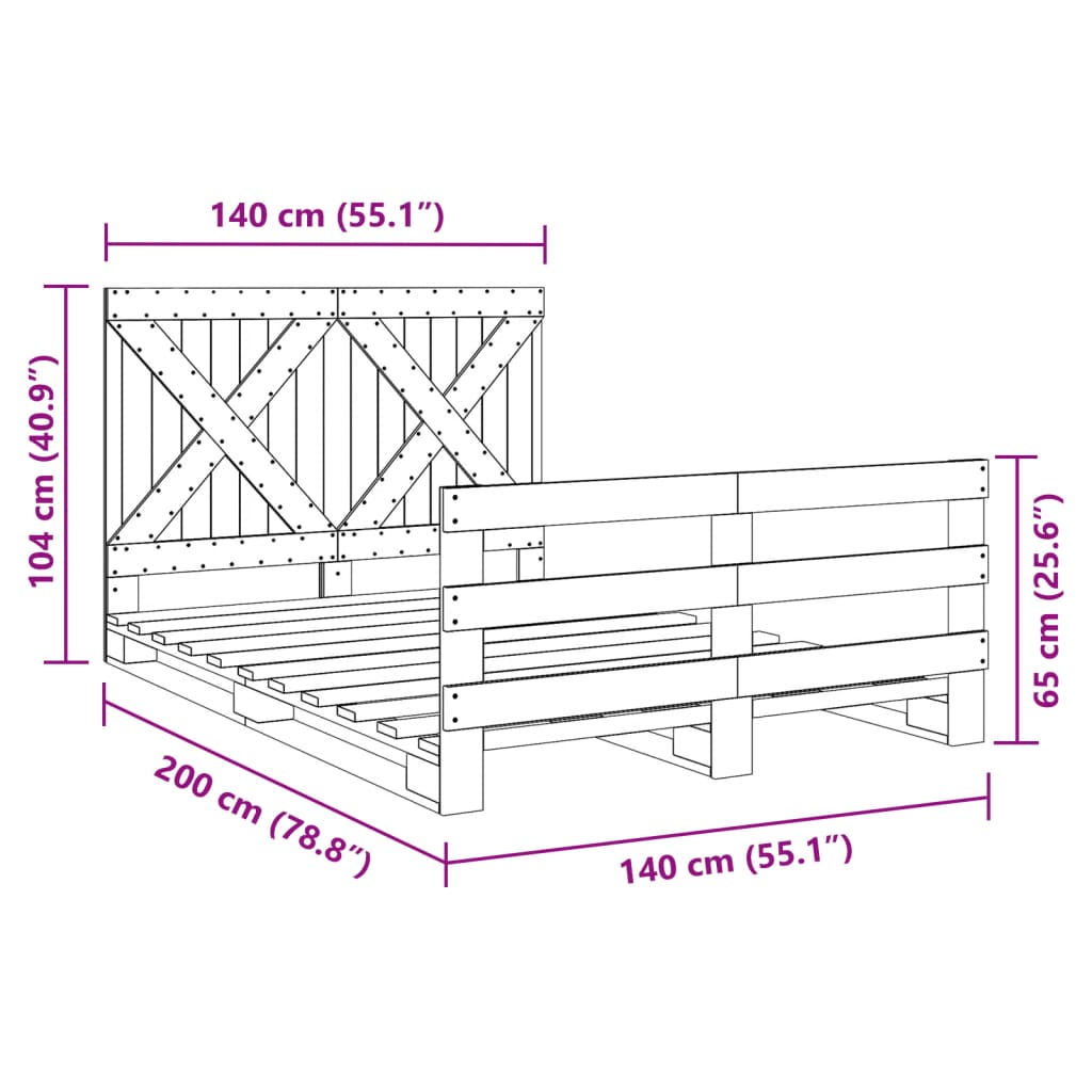 Bed Frame without Mattress with Headboard 140x200 cm Solid Wood