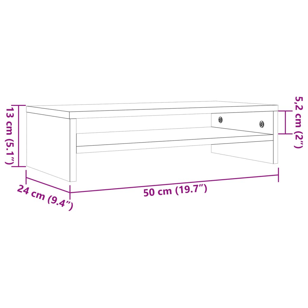 Monitor Stand Wax Brown 50x24x13 cm Solid Wood Pine