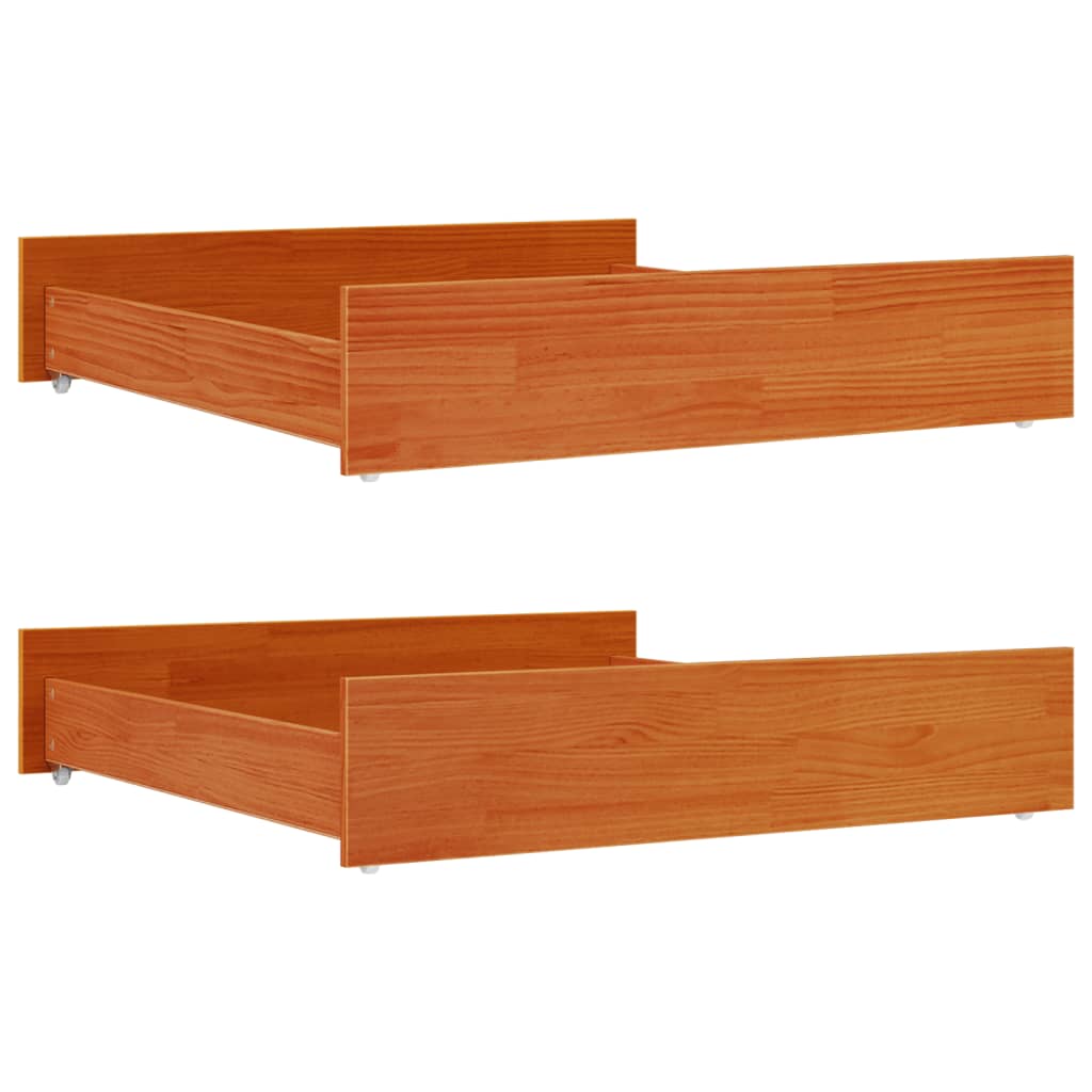 Bed Drawers 2 pcs Wax Brown Solid Wood Pine