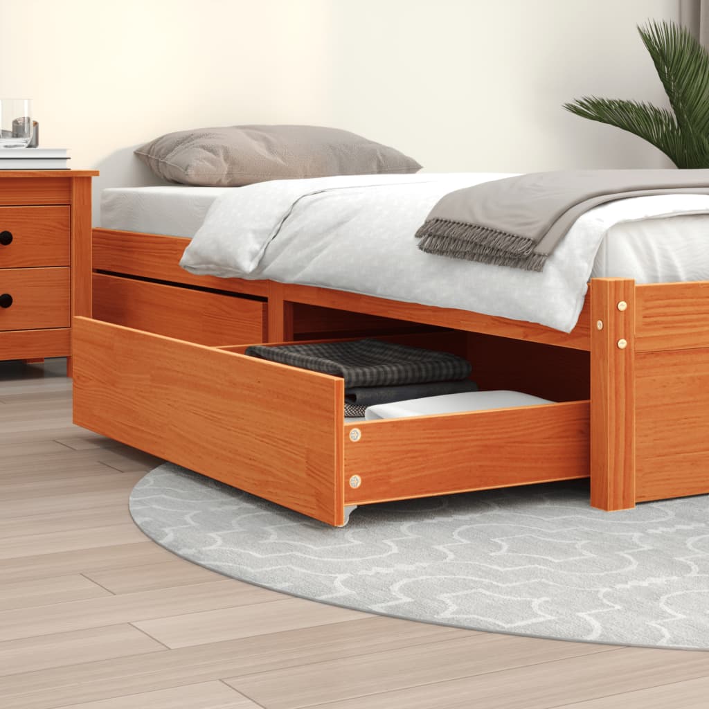 Bed Drawers 2 pcs Wax Brown Solid Wood Pine