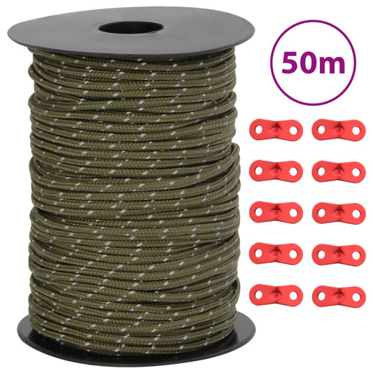 Tent Guy Rope with Reflective Strips and Spanners 50 m 3 mm