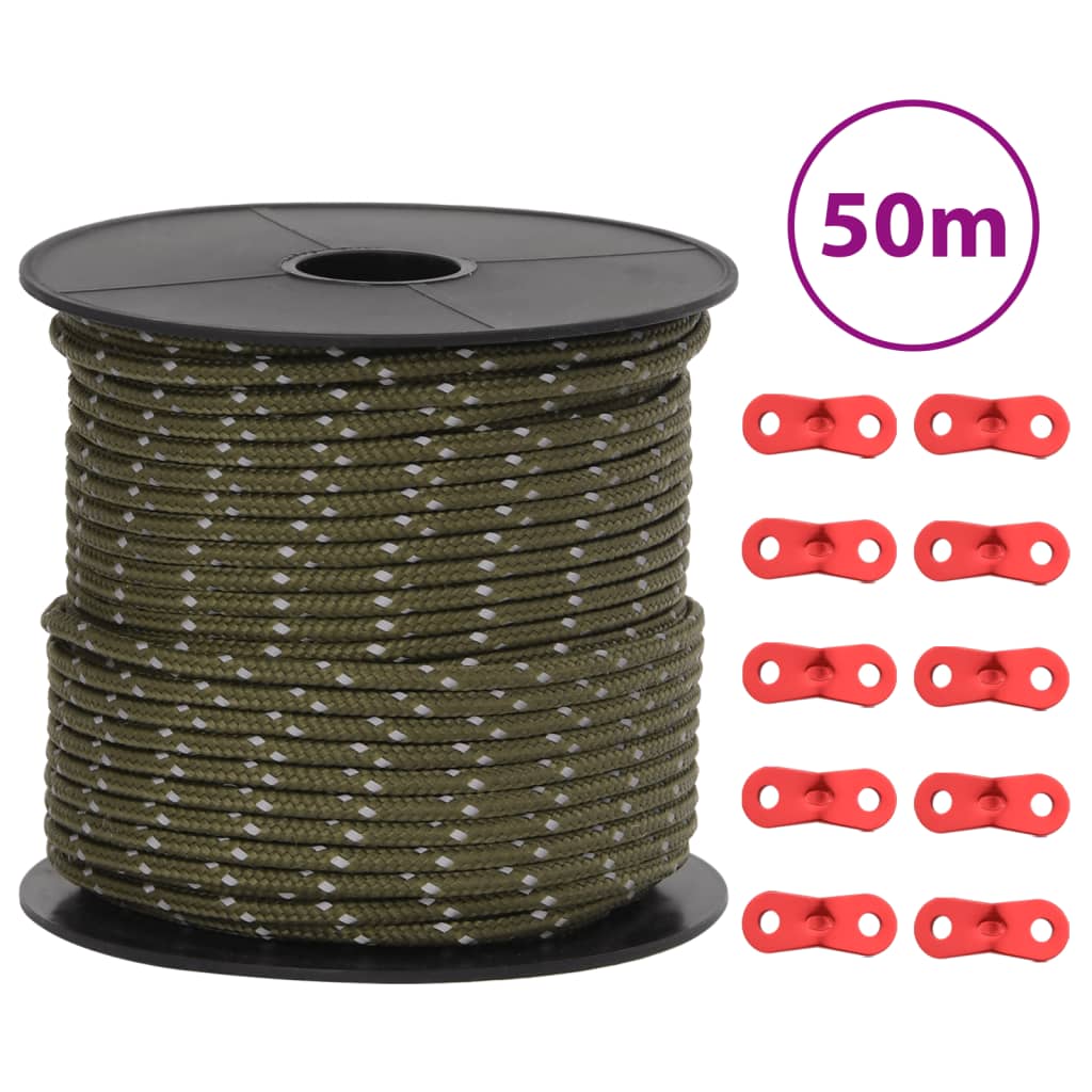 Tent Guy Rope with Reflective Strips and Spanners 50 m 4 mm