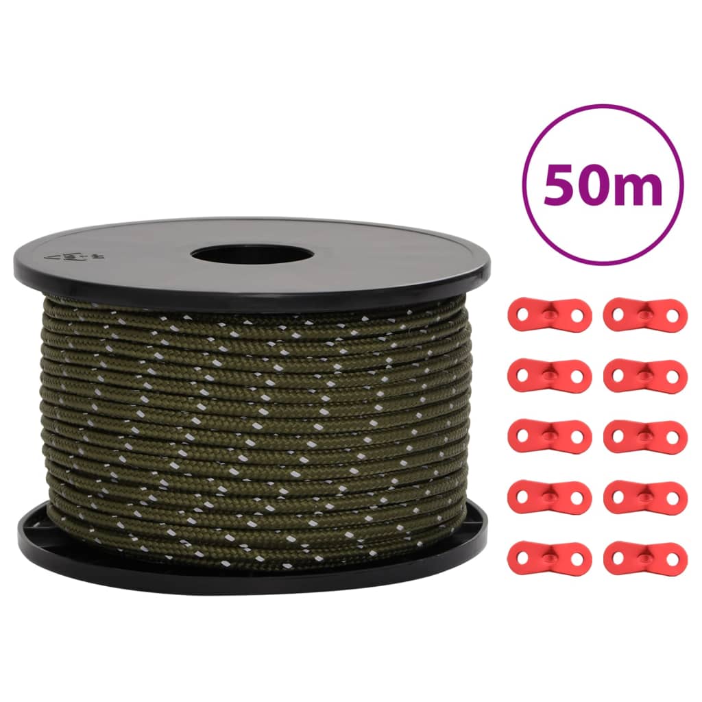 Tent Guy Rope with Reflective Strips and Spanners 50 m 5 mm