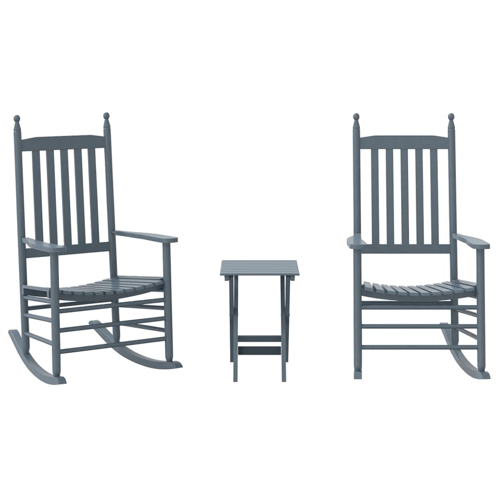 Rocking Chairs 2pcs with Foldable Table Grey Solid Wood Poplar