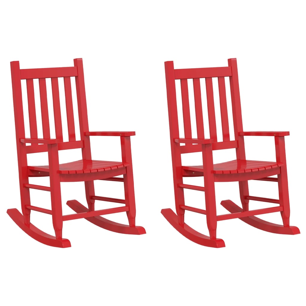 Rocking Chairs for Children 2 pcs Red Solid Wood Poplar