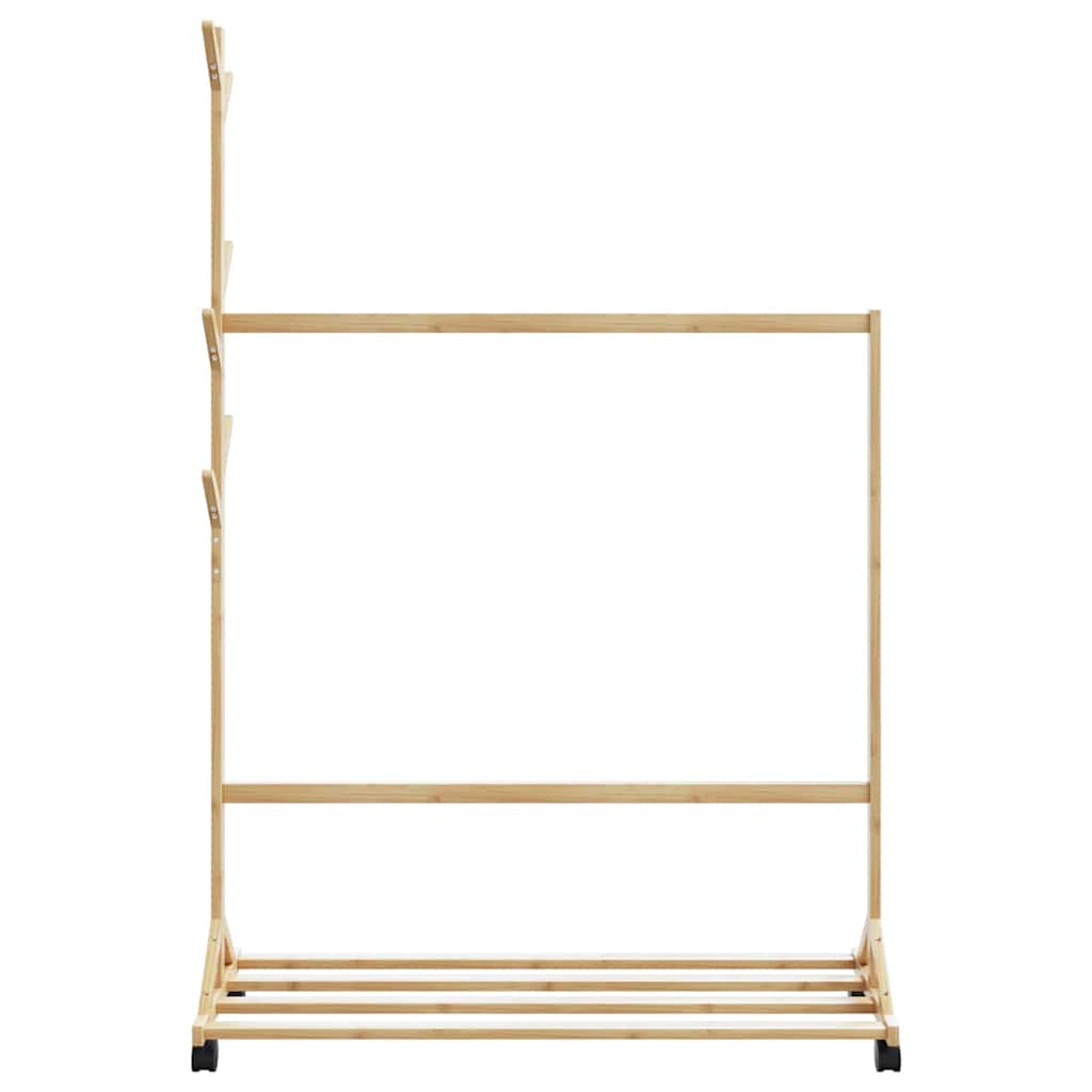 Clothes Rack with Hooks and Wheels 100x35x157 cm Bamboo