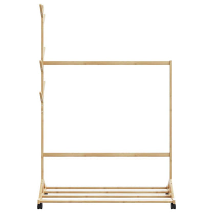 Clothes Rack with Hooks and Wheels 100x35x157 cm Bamboo